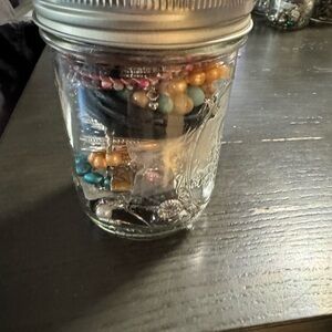 Colorful Beaded Jewelry in Mason Jar